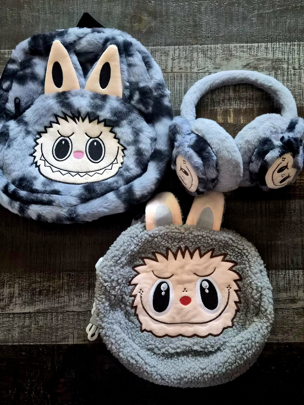 3 PC Set Little Monster 12" Backpack, Bag, & Ear Muff Set ~ Soft & Sturdy New!